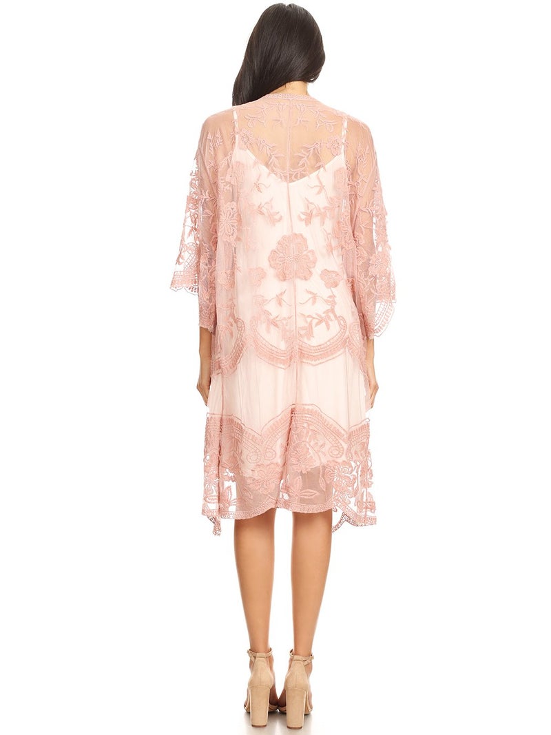Anna-Kaci Floral Crochet Lace Cardigan for Women Beach Cover Ups Dress Kimono, Mauve, OneSize - Image 2